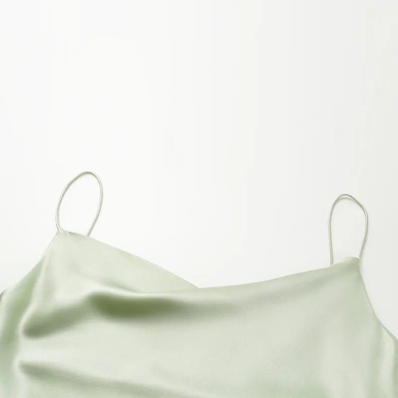 "Summer Diary" 醋酸盪領細肩帶背心—氣泡綠