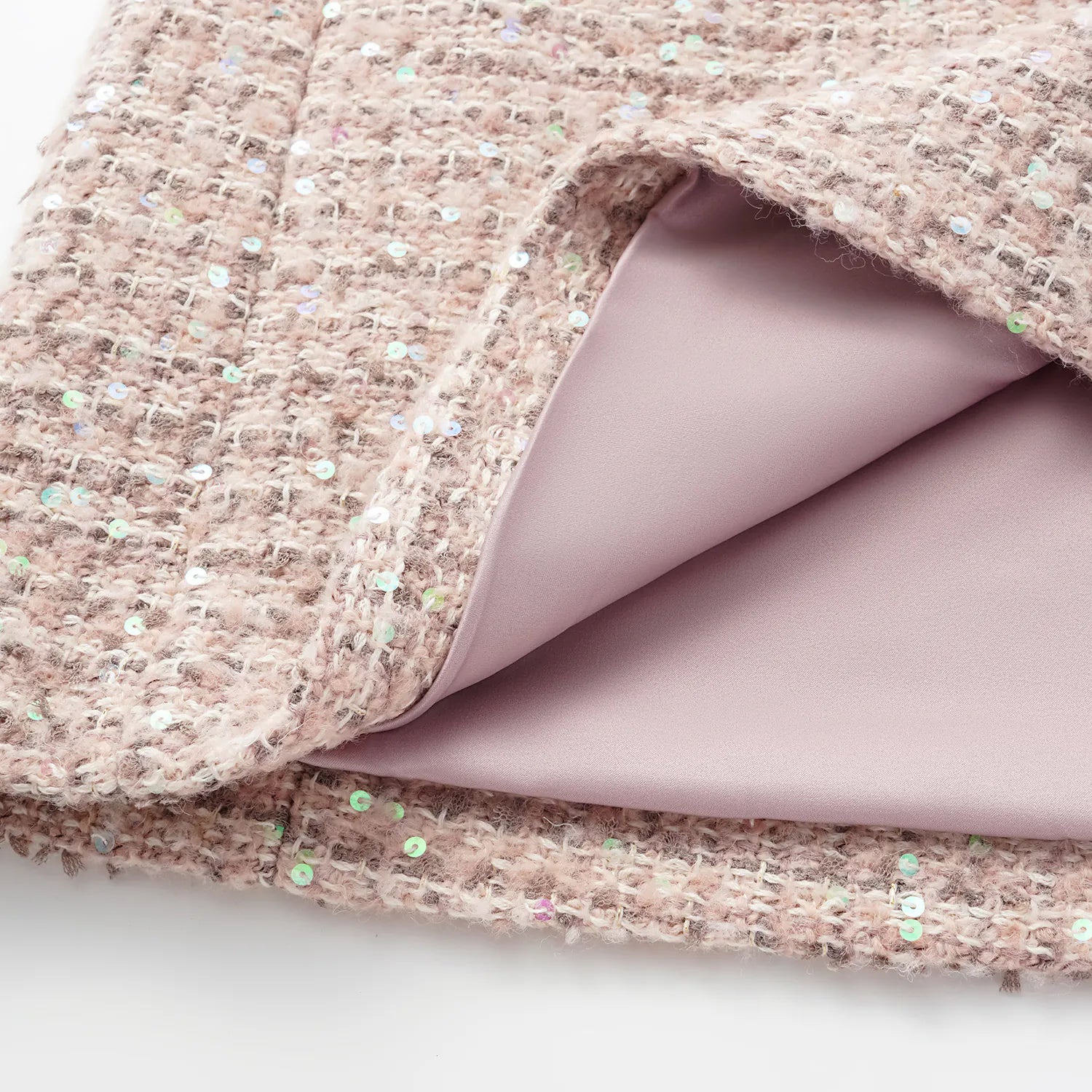 “Chelsea teatime .” Tweed A-line short dress—Pink marshmallow 