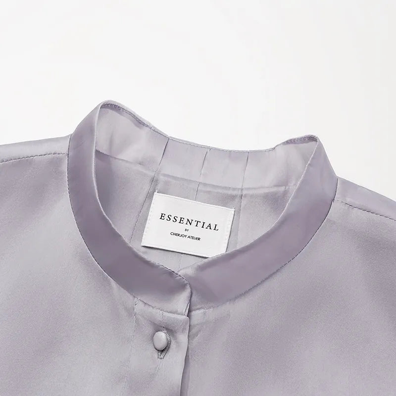 "慵倚春意" 真絲歐根緞立體剪裁國風罩衫— 暮雲煙紫