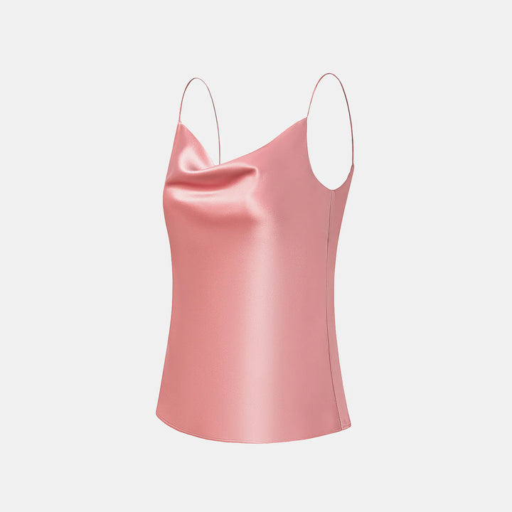 "Summer Diary" 醋酸盪領細肩帶背心—玫瑰粉