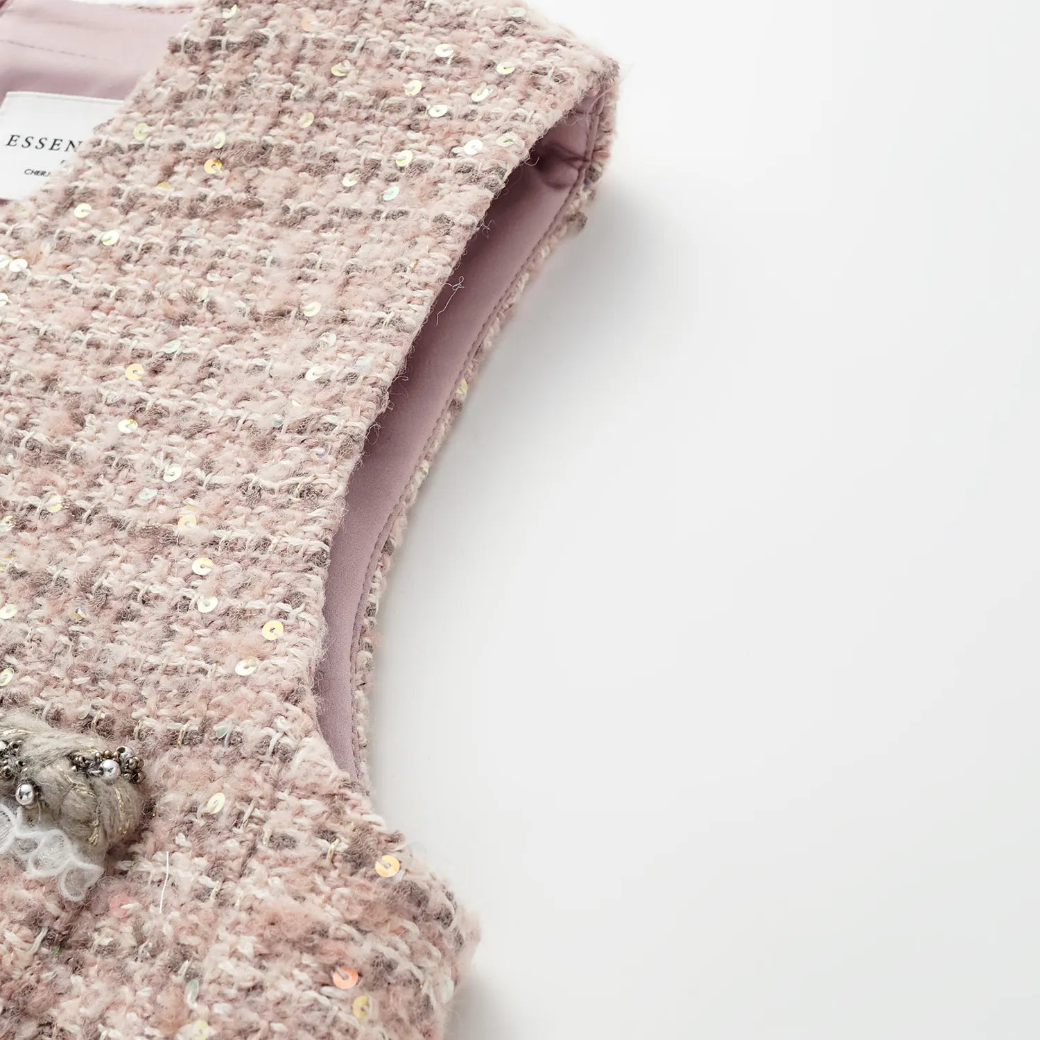 “Chelsea teatime .” Tweed A-line short dress—Pink marshmallow 