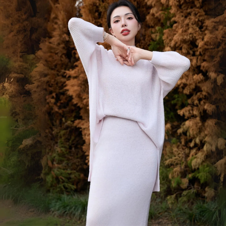 Autumn Diary Silk Cashmere Pencil Skirt—Rose Water 