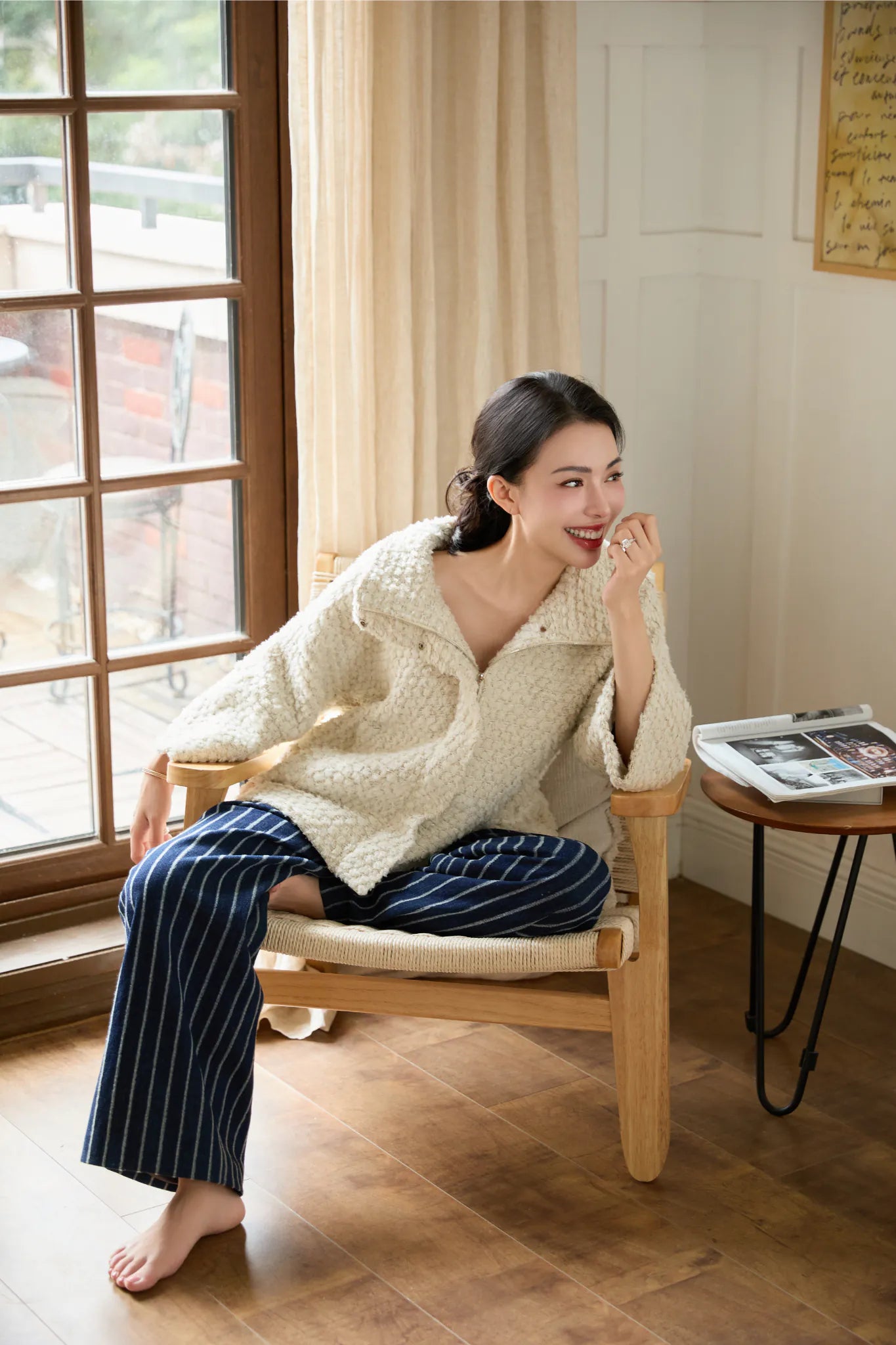 "Tokyo Hours" Tweed Cape Coat with Large Lapel - Cloud White 