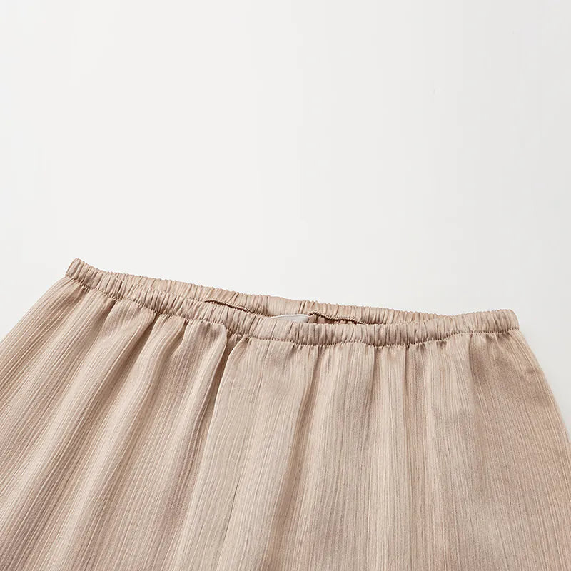 "Easy Go Chic" Korean Pleated Fabric Straight Leg Pants — Nude Gold 