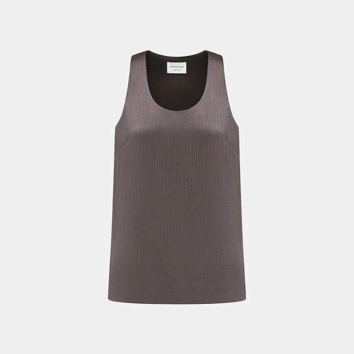 “Easy Go Chic” 韓國壓褶工藝面料背心— 皮革咖