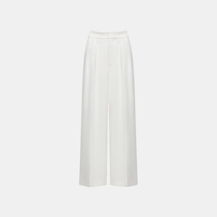 "Speak Sleek." Anti-wrinkle Acetate Special Cut Wide Leg Trousers - White 