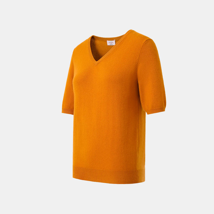 “Cash-In Collection 財“ 100% Baby Cashmere 五分袖V領上衣（Yarn by Loro Piana）— 南瓜橘