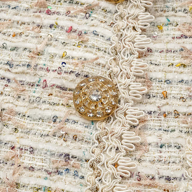 "Chelsea Citywalk" Lace-trimmed Tweed Short Jacket - Crème Brûlée 