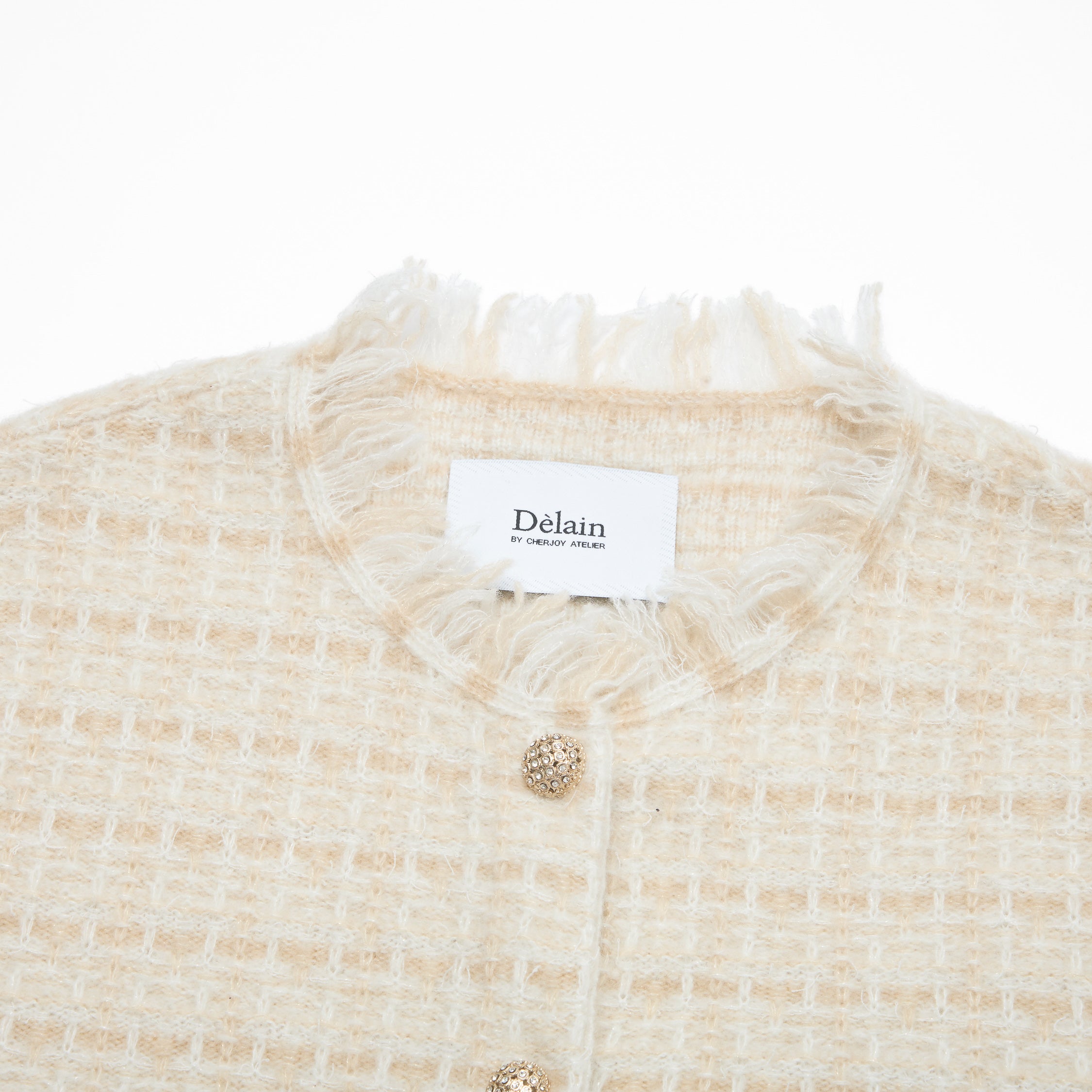 “Weekend at Monaco” Cashmere格織肌理流蘇針織外套—Sable Lumière 沙金微暈