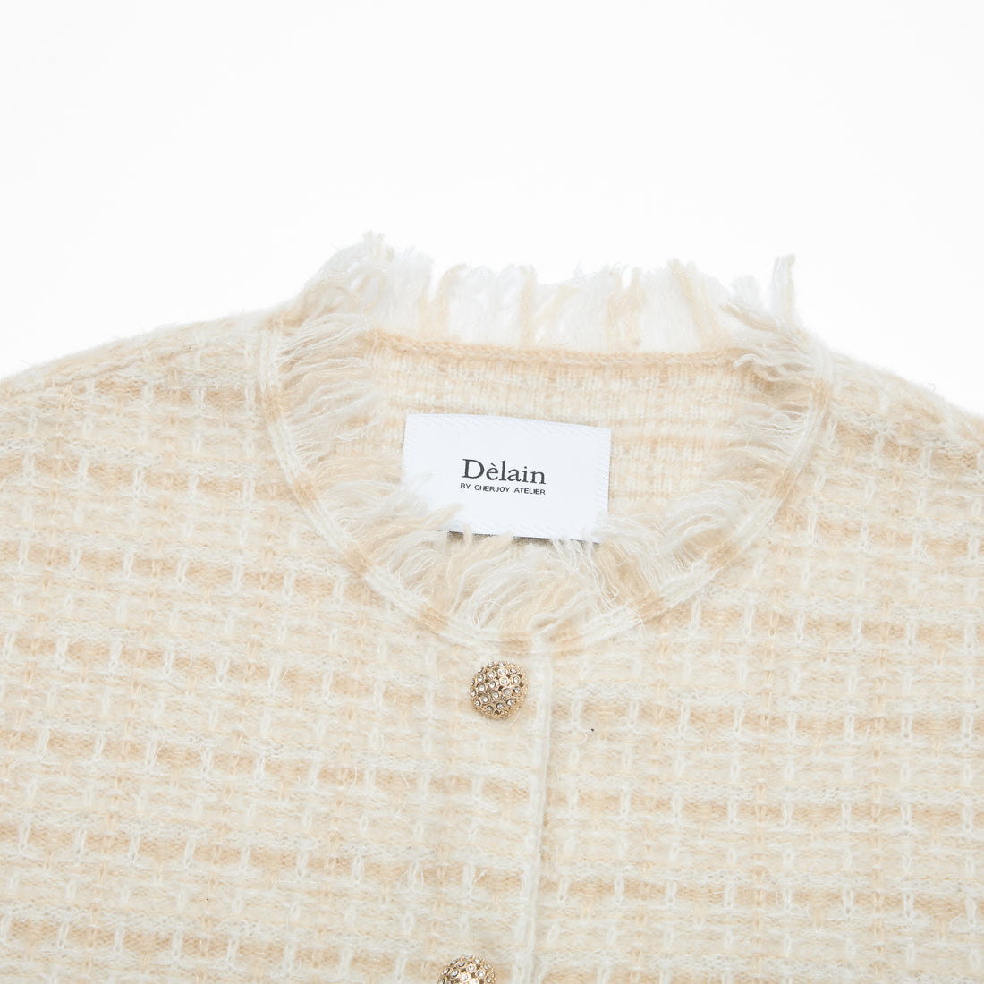 “Weekend at Monaco” Cashmere格織肌理流蘇針織外套—Sable Lumière 沙金微暈