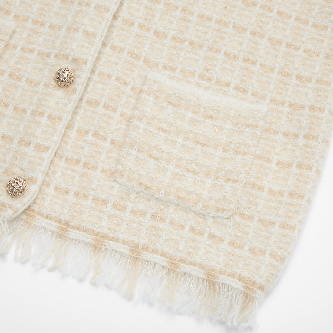 “Weekend at Monaco” Cashmere格織肌理流蘇針織外套—Sable Lumière 沙金微暈