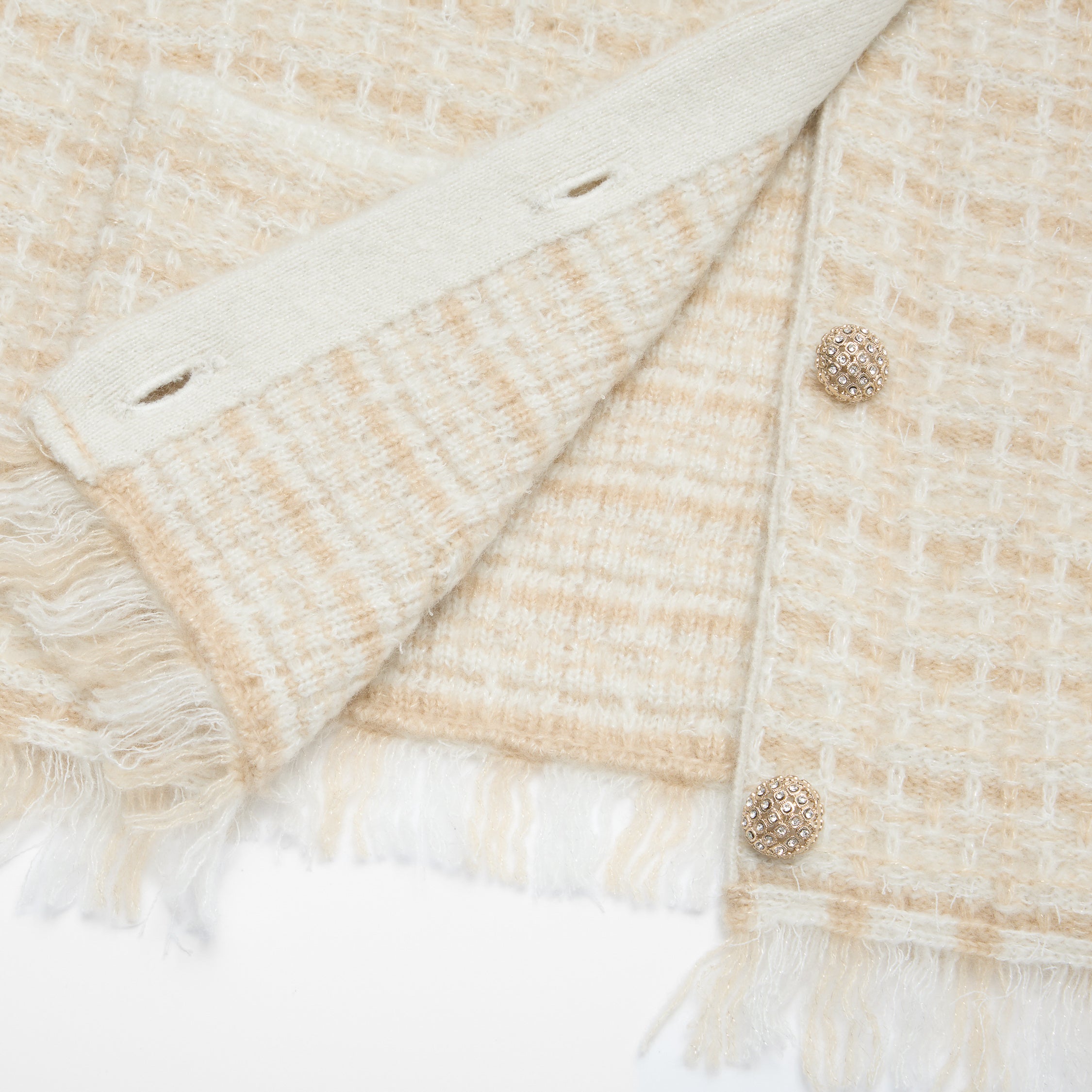 “Weekend at Monaco” Cashmere格織肌理流蘇針織外套—Sable Lumière 沙金微暈