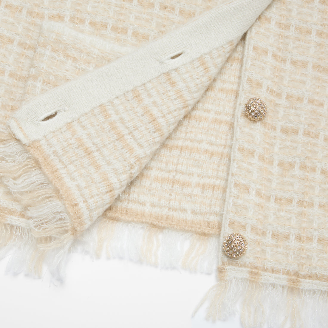 “Weekend at Monaco” Cashmere格織肌理流蘇針織外套—Sable Lumière 沙金微暈