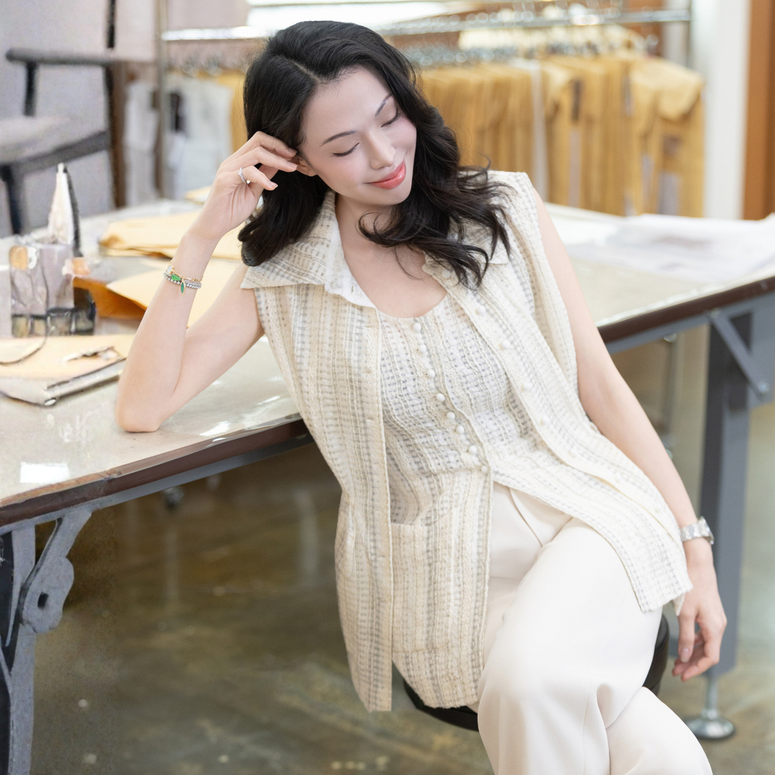 “Weekend at Monaco”義大利棉紡格織透紗蕾絲馬甲背心— Stone Veil 石紗微影