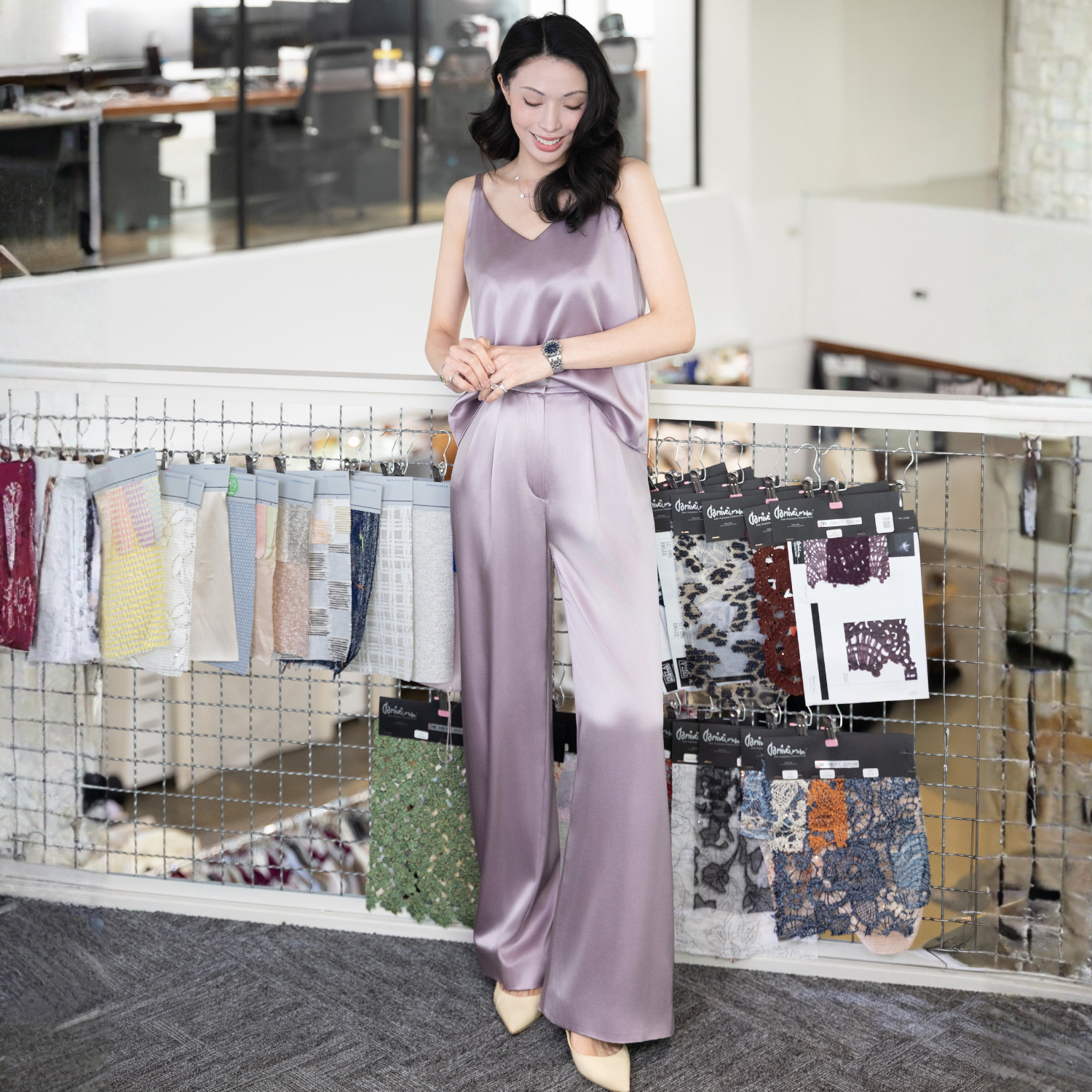 “Spring Diary”義大利真絲特殊剪裁闊腿長褲—Iris Drift 鳶尾流影