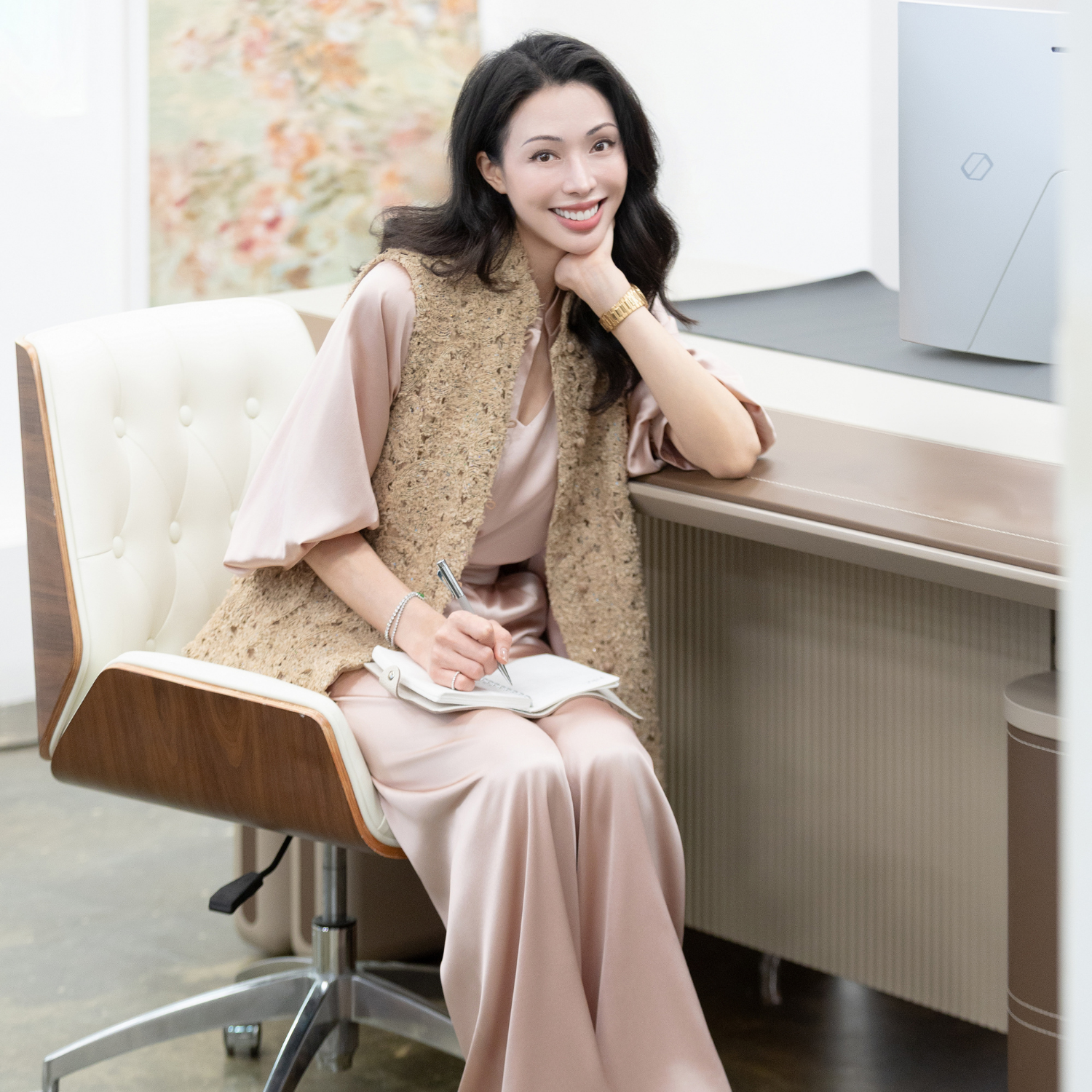 “Spring Diary”義大利真絲國風七分袖襯衫—Rose Haze 玫瑰微霧