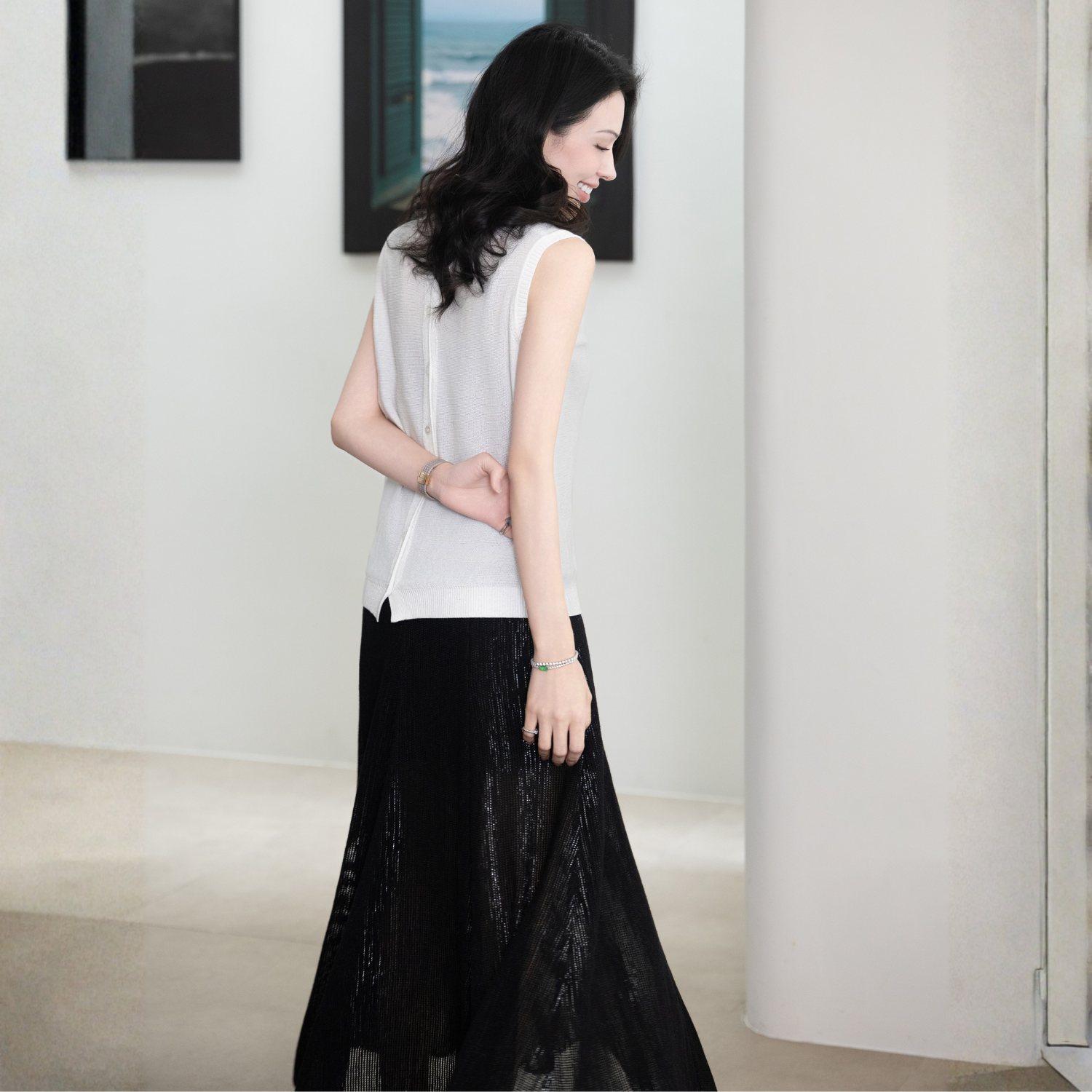 “Weekend at Monaco”日本銀光織格立體裁片裙—Noir Luster 夜曜微光