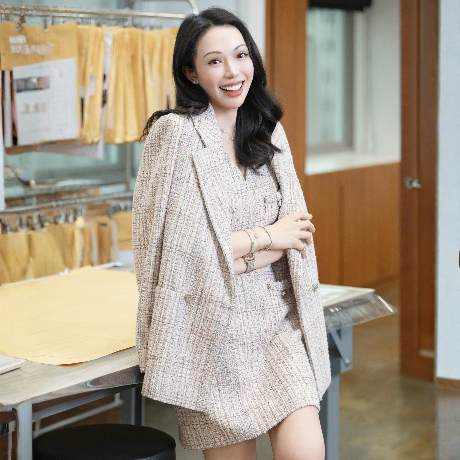 “Brunch at Ritz”日本彩紗輕織花呢A字洋裝—Golden Cream 鎏金奶霜