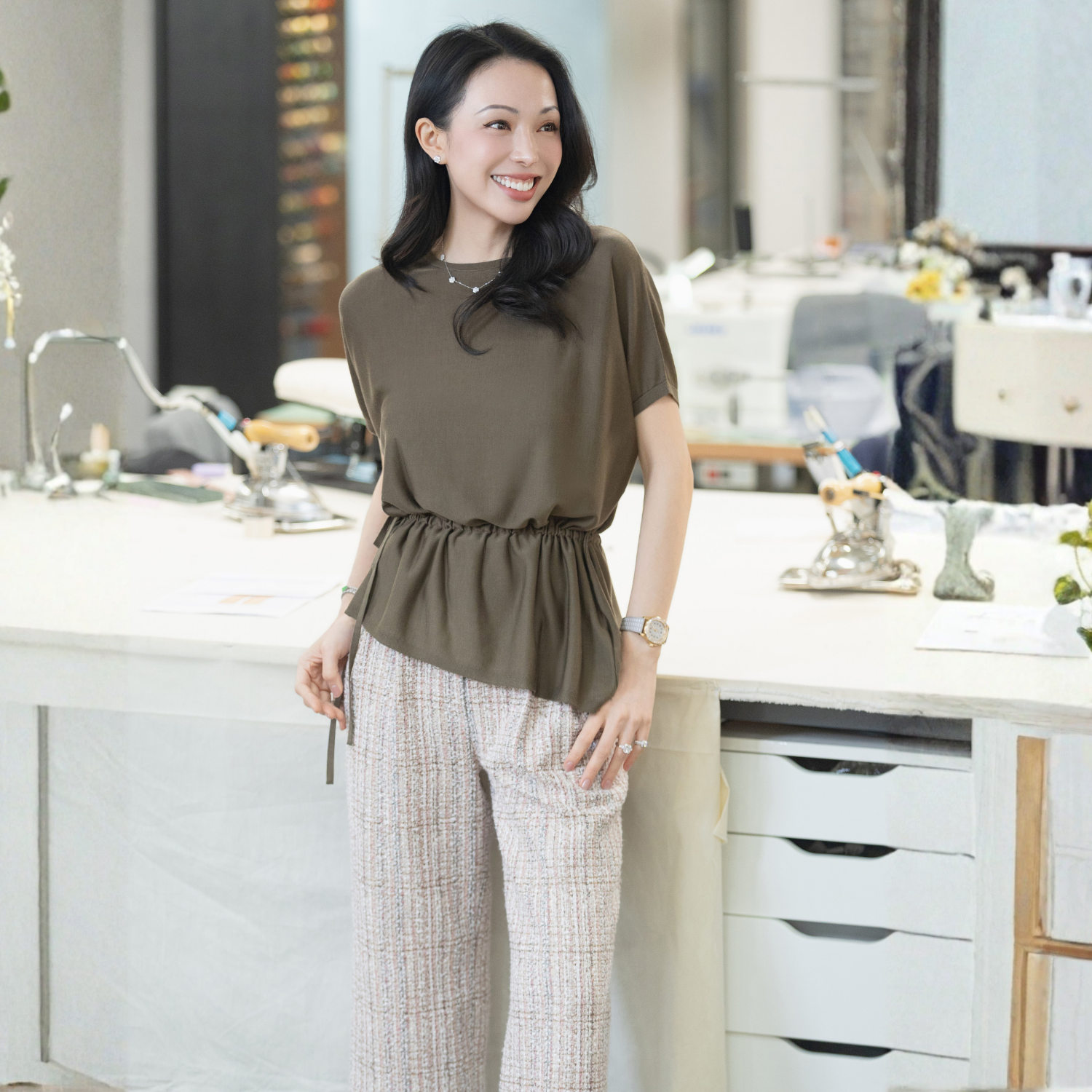 “Brunch at Ritz”日本彩紗輕織花呢立體剪裁闊腿八分褲—Golden Cream 鎏金奶霜