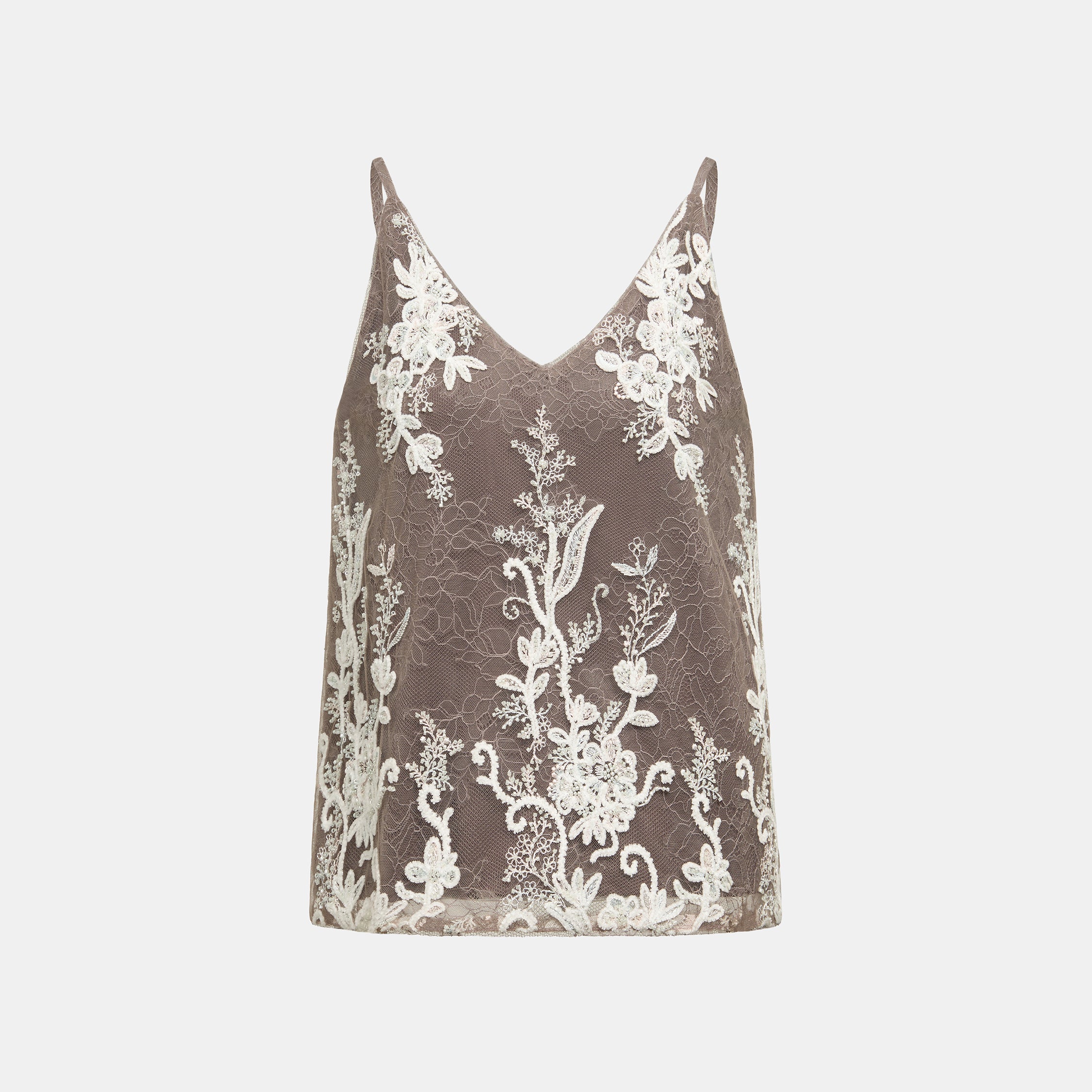 "Imperial Garden Teatime"珠繡香緹蕾絲細肩背心—Mist Bloom 霧綻花影