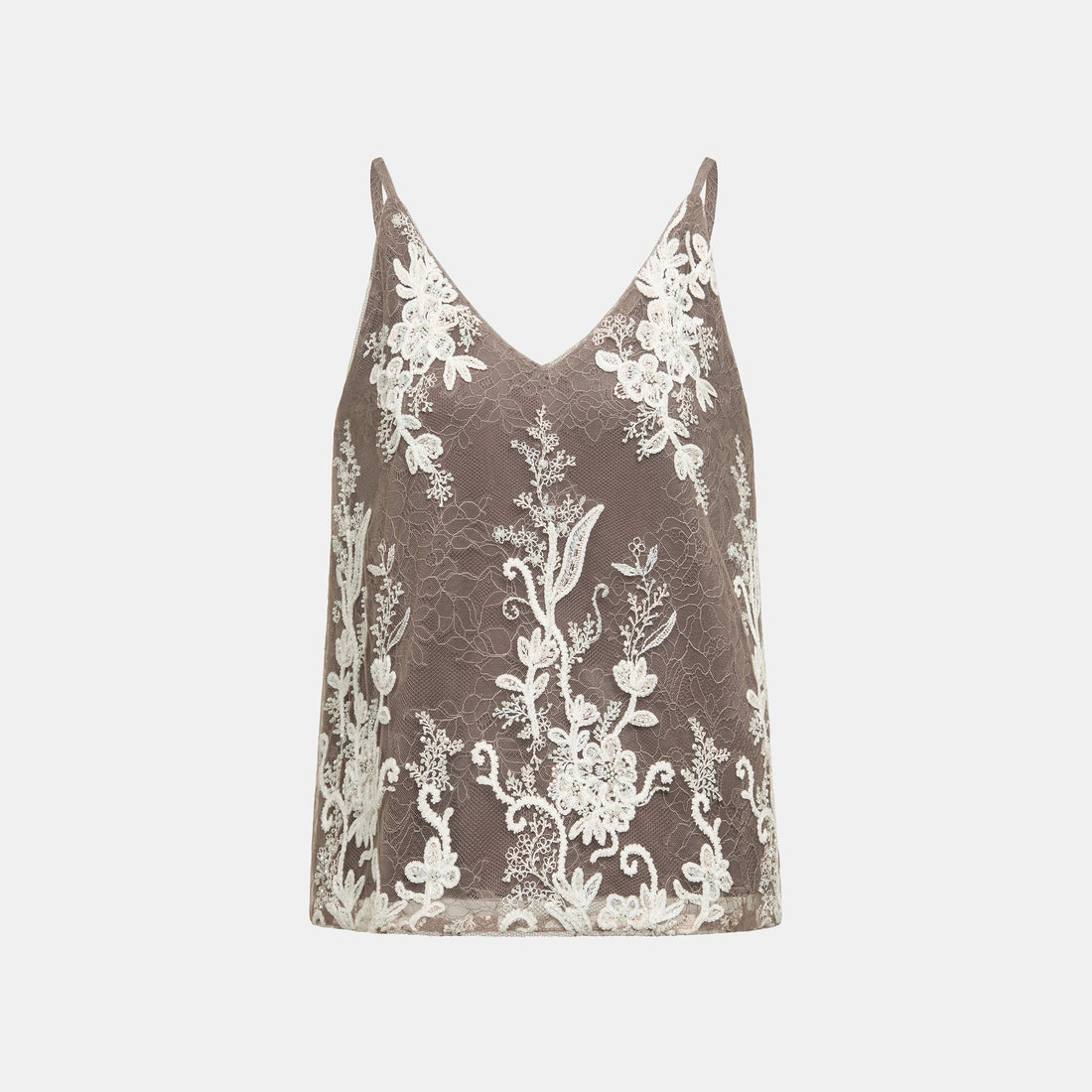 "Imperial Garden Teatime"珠繡香緹蕾絲細肩背心—Mist Bloom 霧綻花影