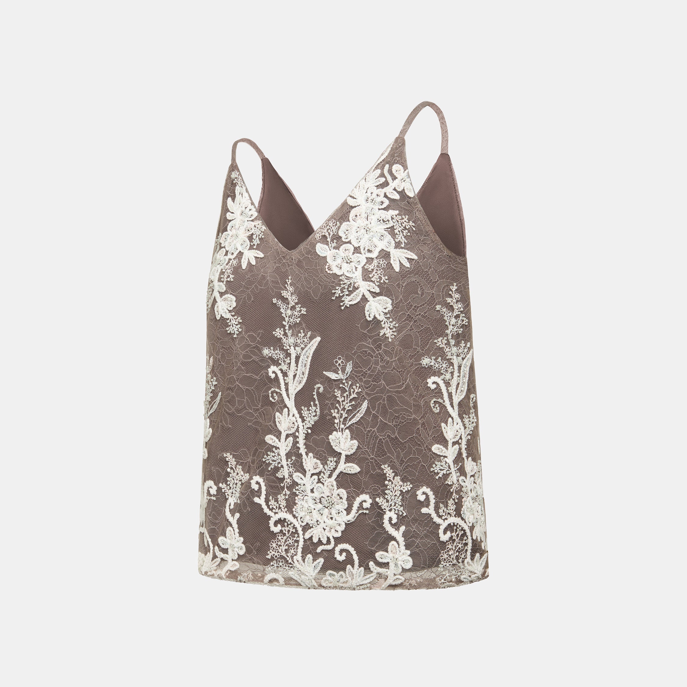 "Imperial Garden Teatime"珠繡香緹蕾絲細肩背心—Mist Bloom 霧綻花影