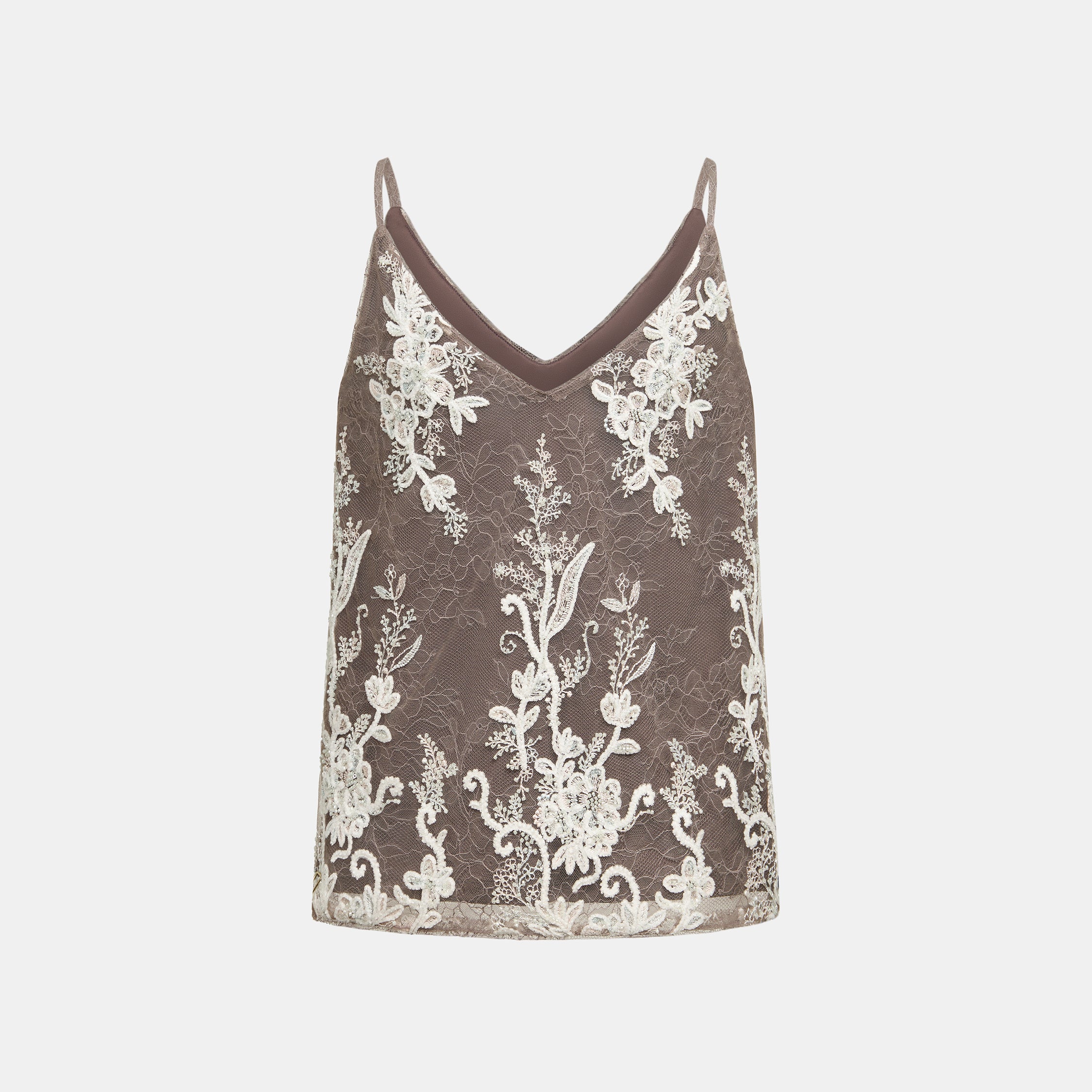 "Imperial Garden Teatime"珠繡香緹蕾絲細肩背心—Mist Bloom 霧綻花影