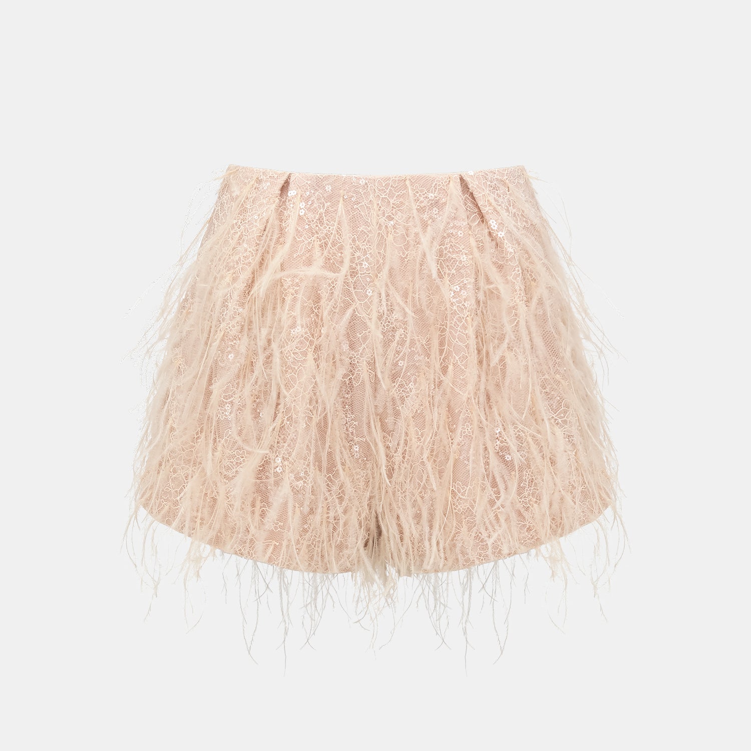 "Imperial Garden Teatime."珠繡羽毛工藝輕國風短褲—Veloura Elixir羽金瑰夏