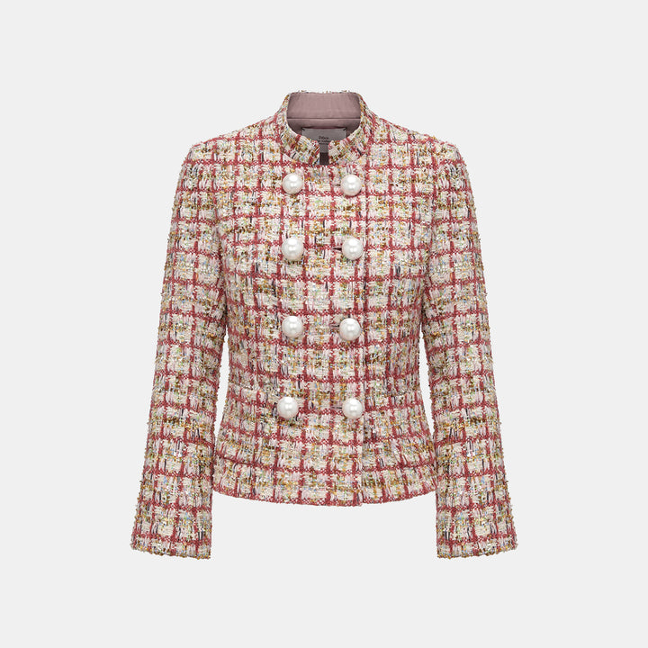 “Chelsea Tea Time."義大利紗花格織花呢外套—Crimson Reverie緋紅夢境