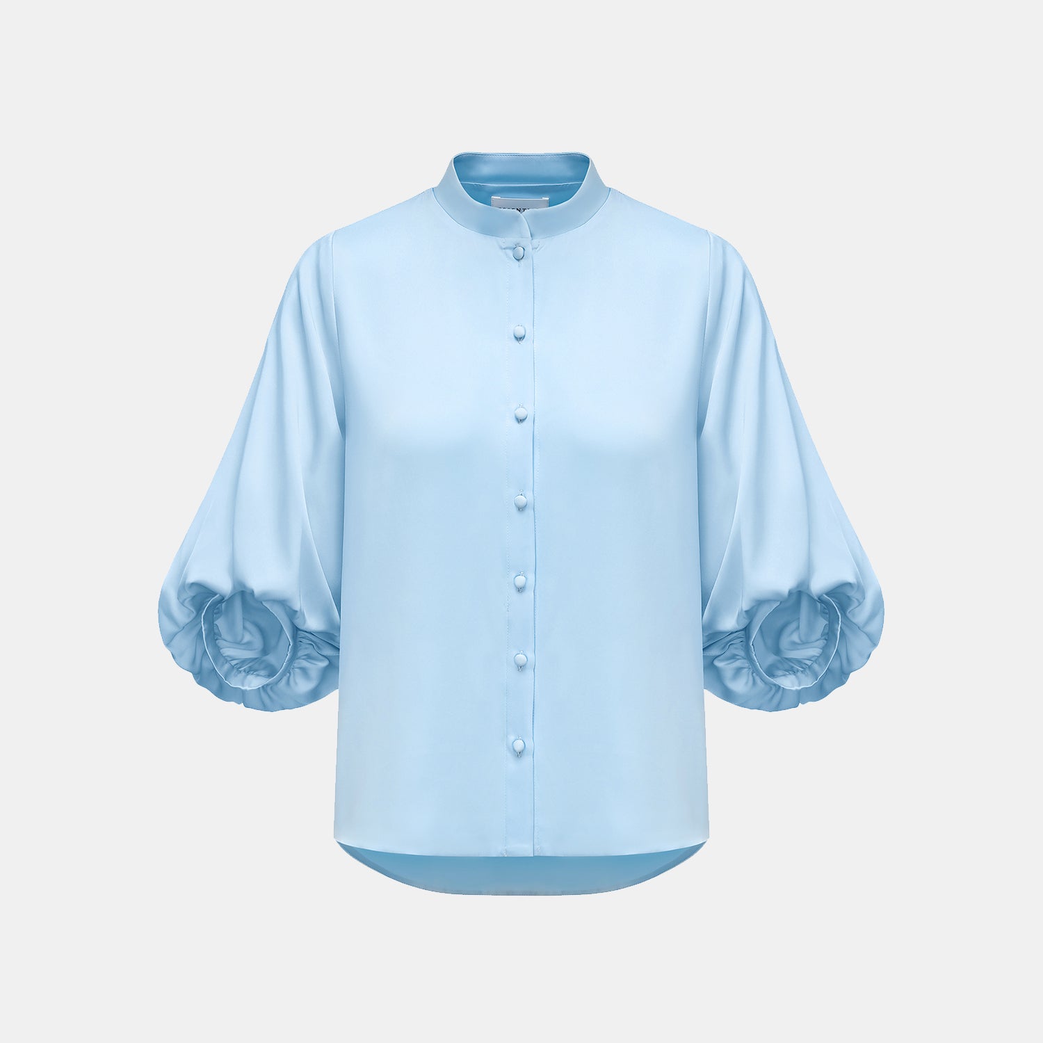 “秋意" 100% 桑蠶絲雪紡國風七分袖襯衫 — 天空藍