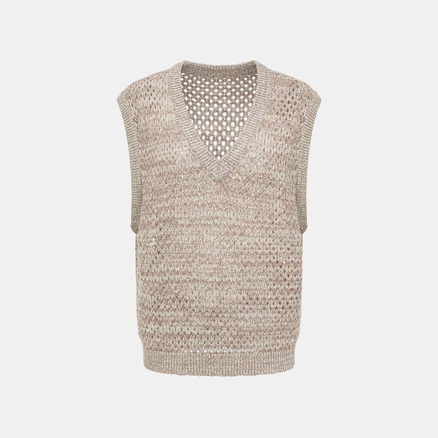 "Chelsea Citywalk." 100% Cashmere 亮片蕾絲編織工藝針織背心—Almond Cappuccino