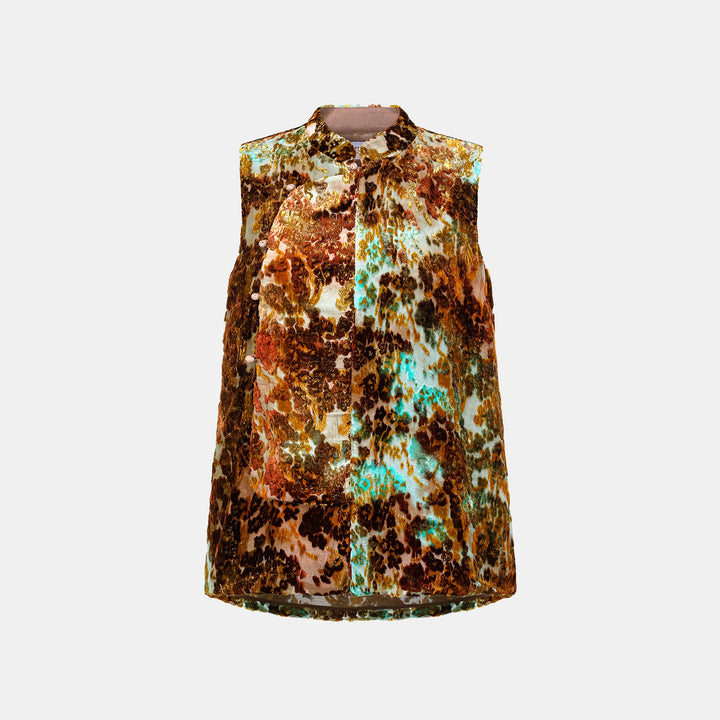 "Imperial Garden Teatime" Silk Velvet Chinese Style Vest - Cuiyan 