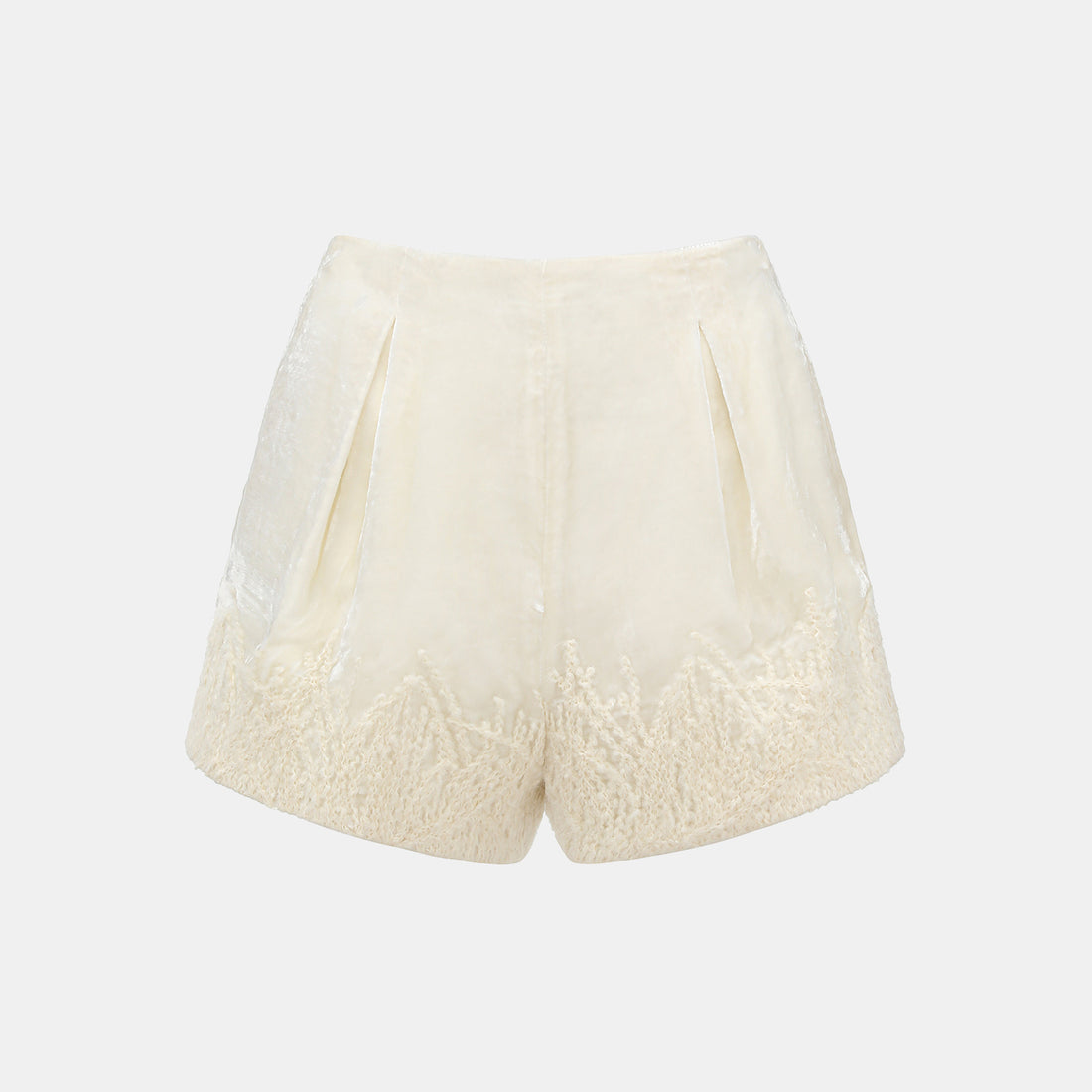 "Imperial Garden Teatime" 義大利真絲絲絨簇繡織花輕國風短褲—Snowlit Bloom雪映花箋