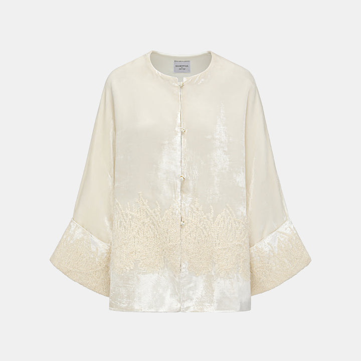 "Imperial Garden Teatime"義大利真絲絲絨簇繡織花輕國風Oversized罩衫—Snowlit Bloom雪映花箋