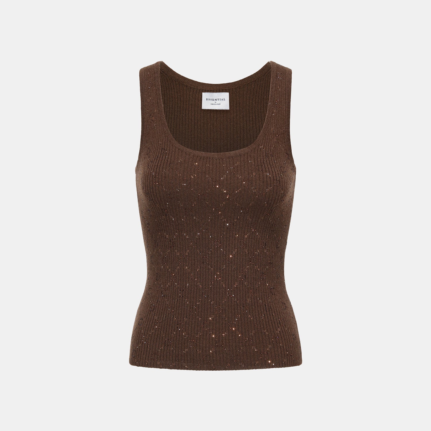 “Autumn Diary” 100% Cashmere立體鑽飾Monogram嵌花針織背心—Mocha Truffle摩卡松露