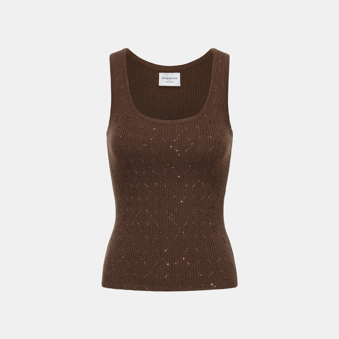 “Autumn Diary” 100% Cashmere立體鑽飾Monogram嵌花針織背心—Mocha Truffle摩卡松露