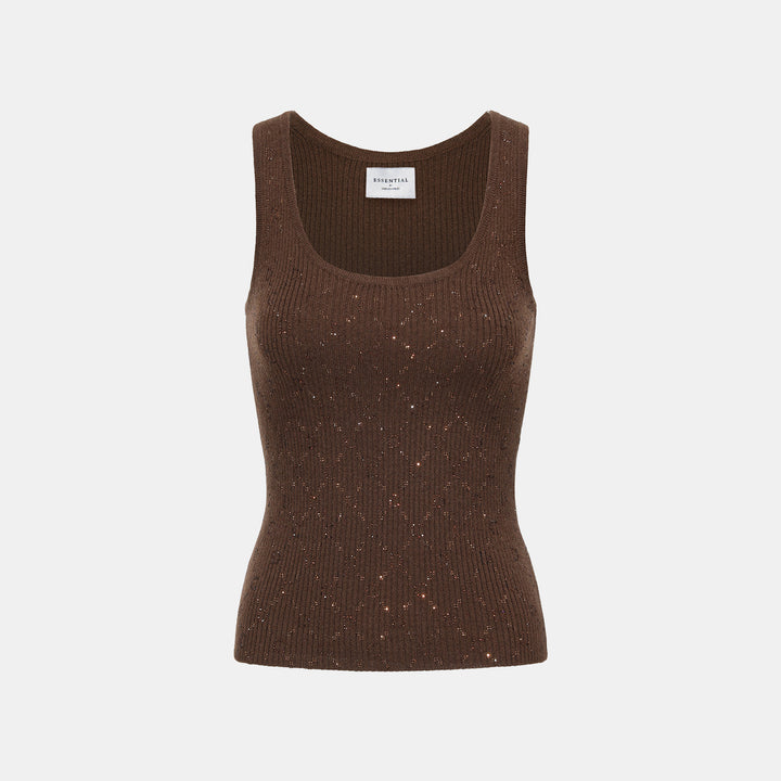 “Autumn Diary” 100% Cashmere立體鑽飾Monogram嵌花針織背心—Mocha Truffle摩卡松露