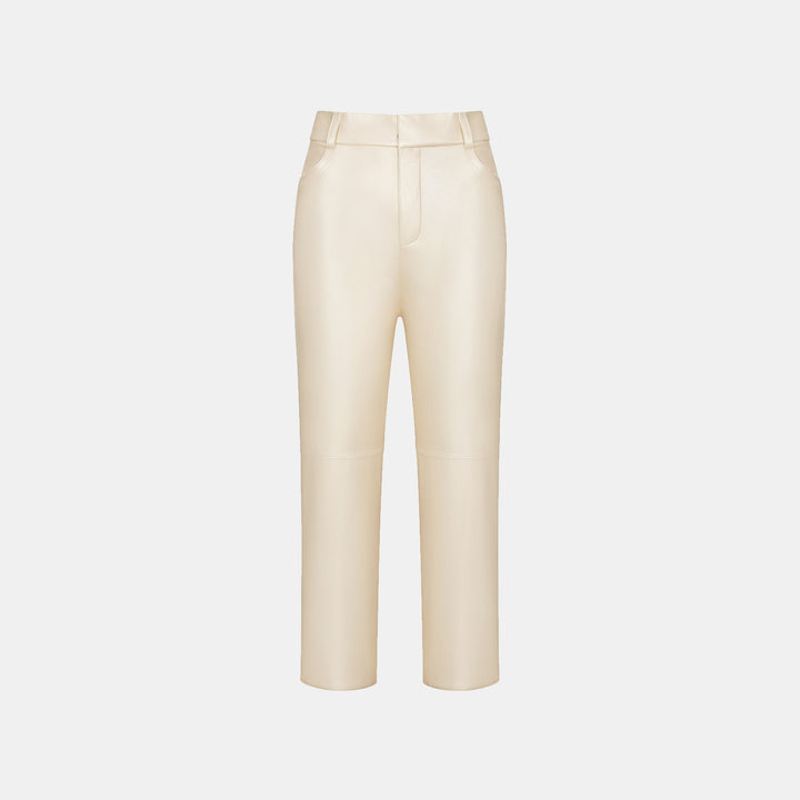 "Easy-go Chic" Vegan Leather Cropped Pants - Pearlescent White 
