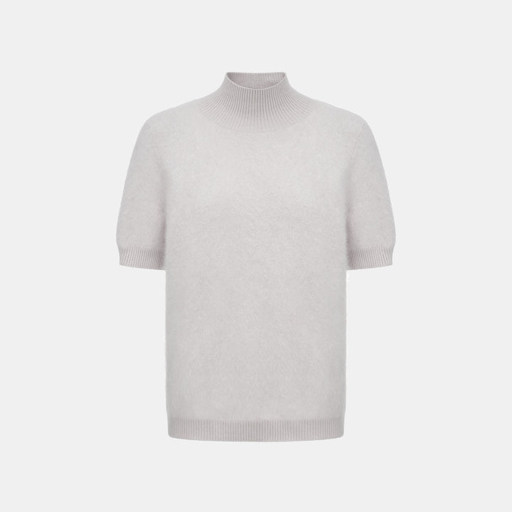 “Winter Diary” 100%Cashmere極細絨柔梳纖工藝立領五分袖上衣—Soft Lavender柔霧薰紫