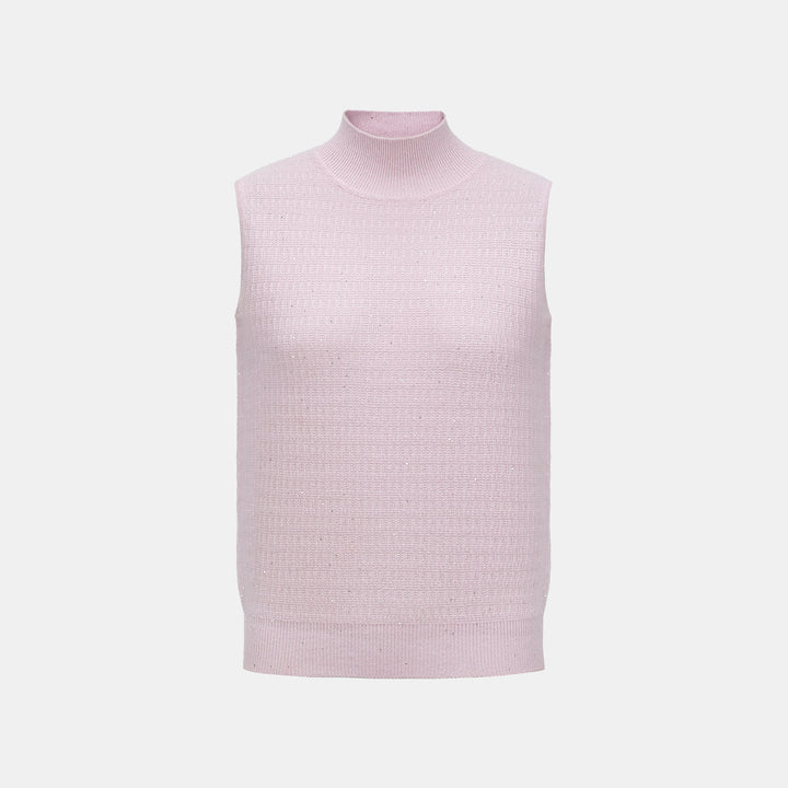 “Autumn Diary” 100% Cashmere極細絨柔星點高領針織背心—Lilac Dawn紫丁曙夢