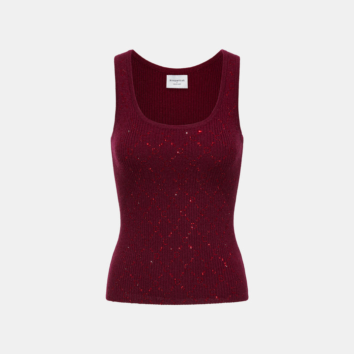 “Autumn Diary” 100% Cashmere立體鑽飾Monogram嵌花針織背心—Raspberry Jam野莓凝香