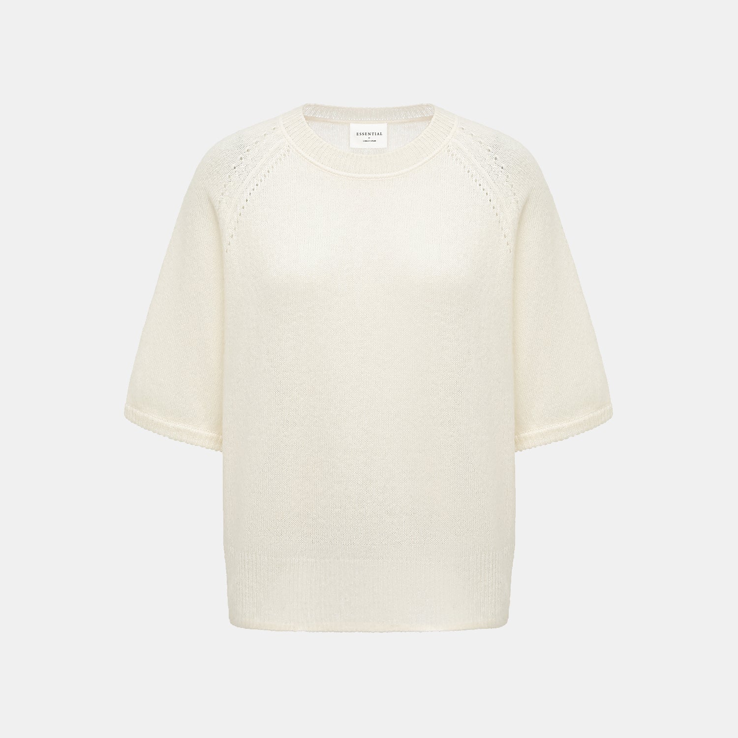 "Autumn Diary" Silk Cashmere Half Sleeve Top—Milk 