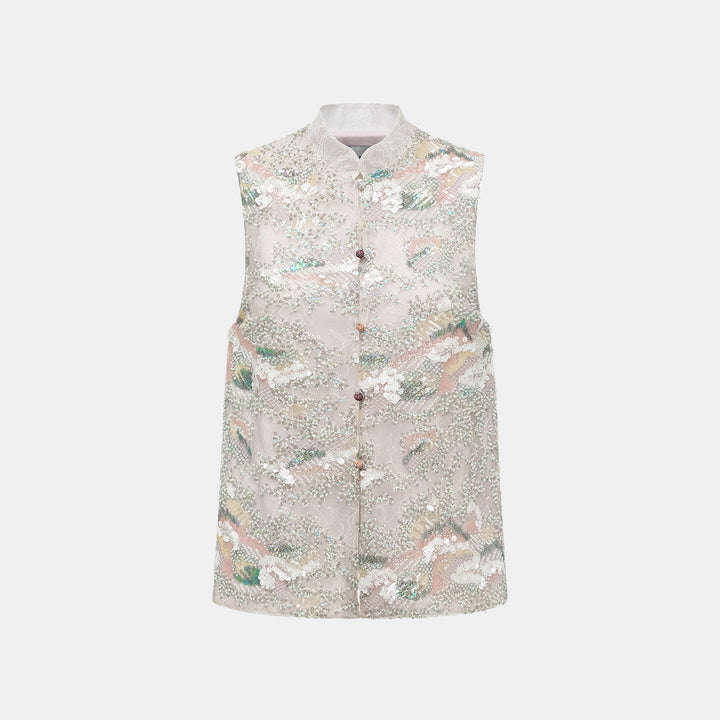 "Imperial Gala." Luxurious lace beaded light Chinese style vest vest - sparse shadow light smoke 