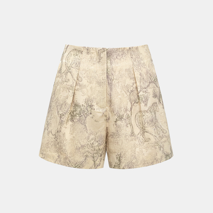 "Imperial Garden Teatime” 刺繡提花真絲羊毛短褲—綠
