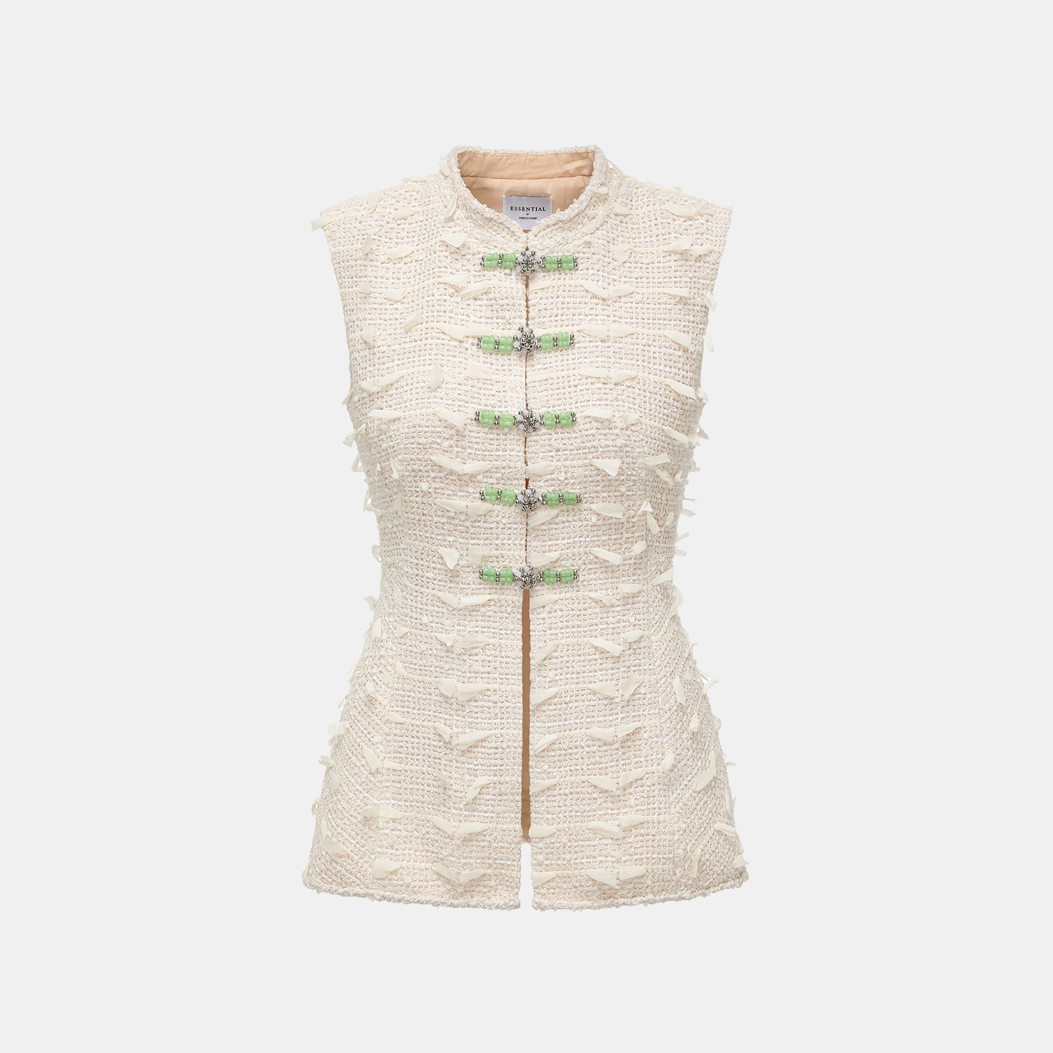 “春意” 輕薄花呢立體剪裁輕國風馬甲上衣—茶白聽風