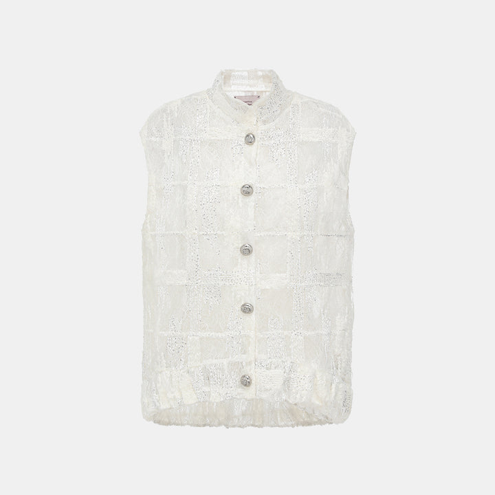 “Quiet Mastery.”義大利頂級細圈絨亮片織藝蕾絲馬甲背心—Starfall Gleam月亮詩心