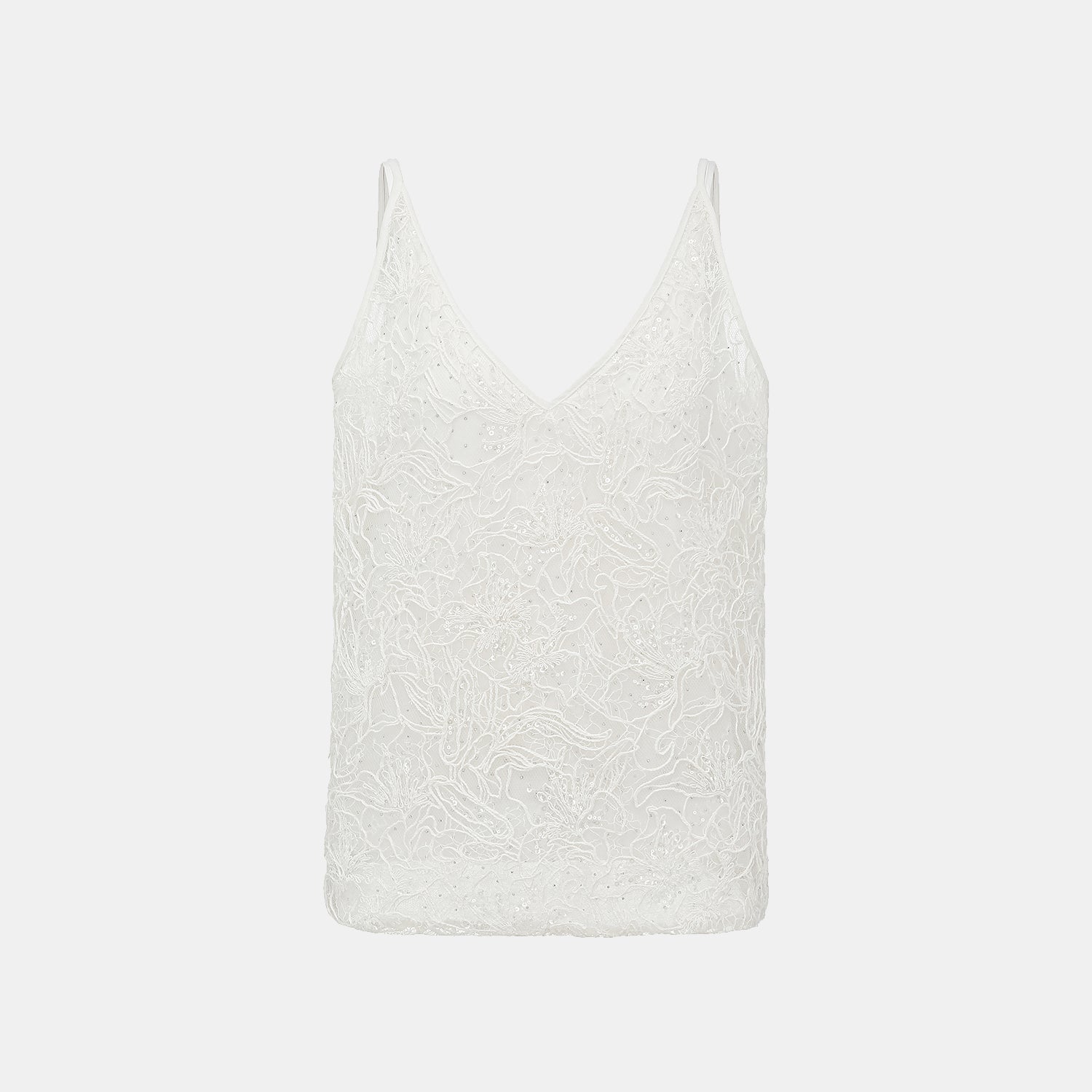 “Gallery Hours.” 棉芽藏鑽蕾絲細肩帶背心