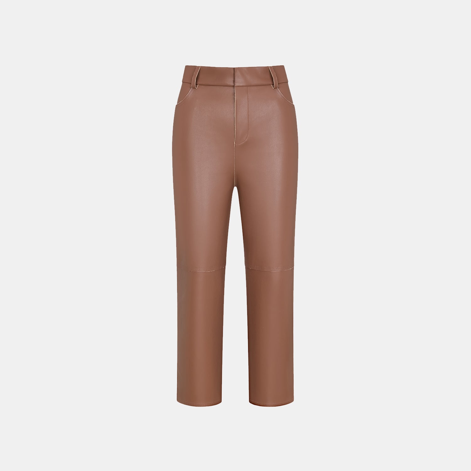 "Easy-go Chic" Vegan Leather Cropped Pants - Honey Brown 