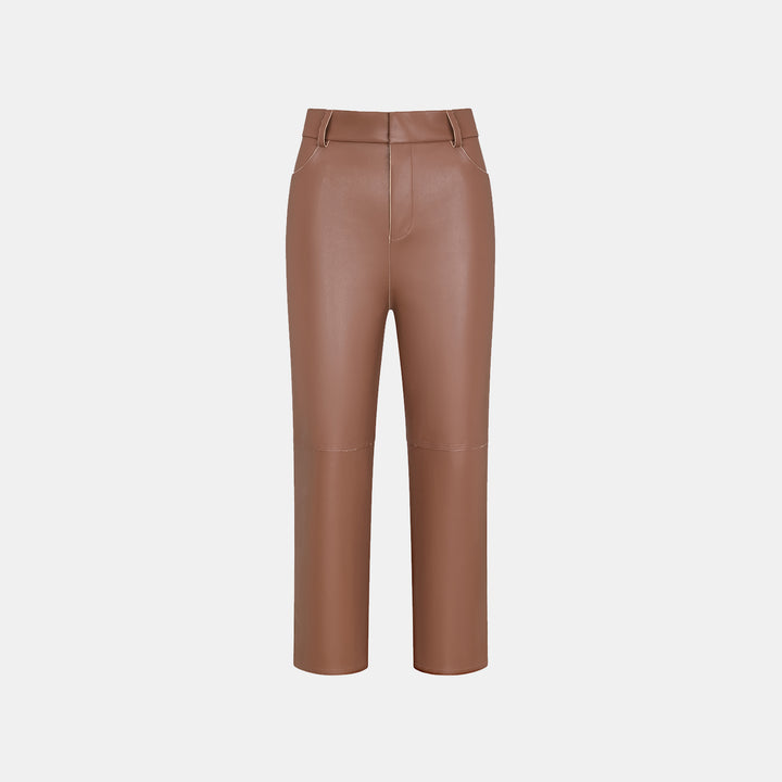 "Easy-go Chic" Vegan Leather Cropped Pants - Honey Brown 