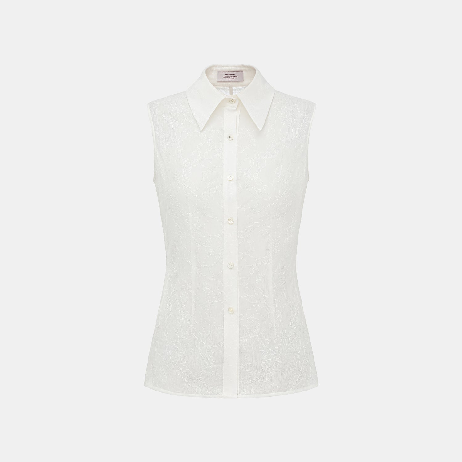 “Daytime Sparkle.” 法國頂級貼層蕾絲工藝無袖襯衫